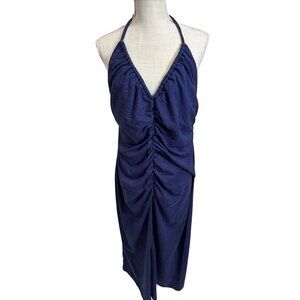 Universal Thread Navy Blue Halter V-Neck Rouched Midi Dress XXL